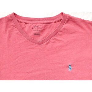 Polo Ralph Lauren Women's Pink V Neck Short Sleeve T Shirt Large
